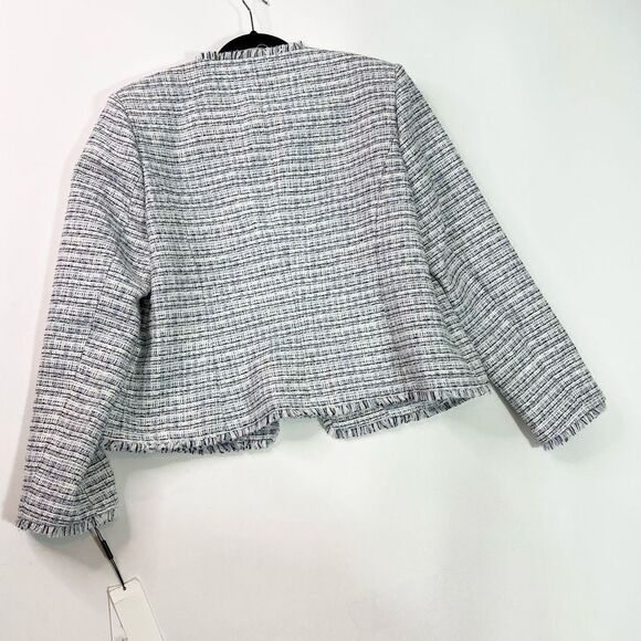 Calvin Klein Jacket Tweed Fringe Blazer Womens 14 Blue Open Front Clasp Career N - Picture 8 of 9